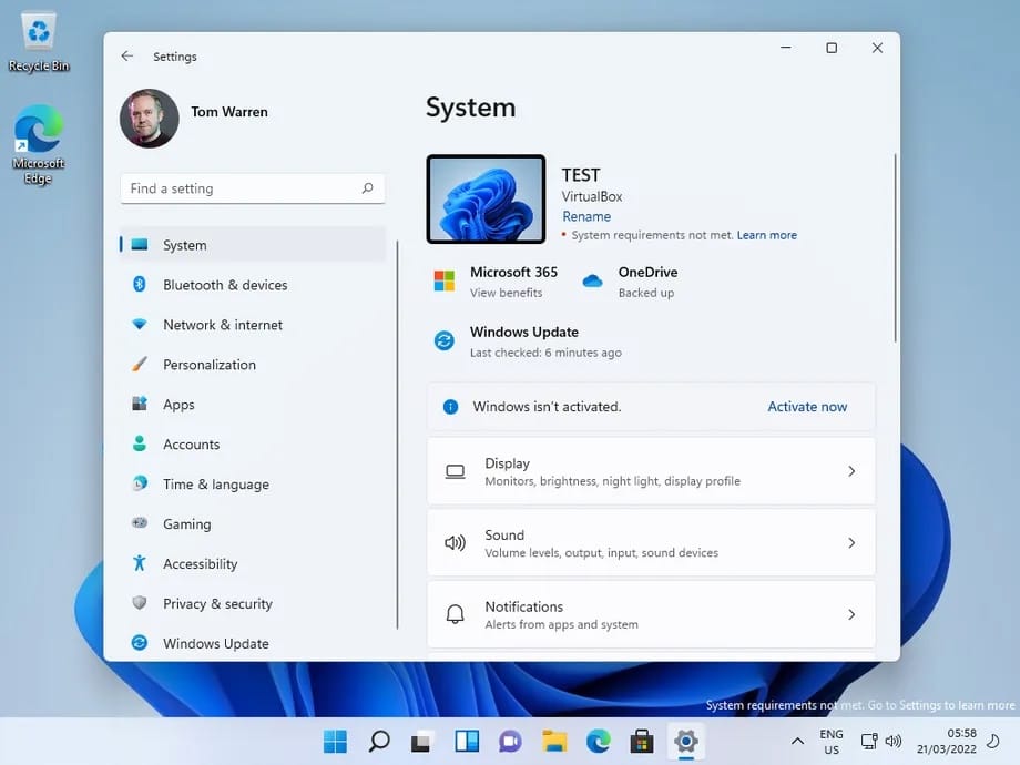 Windows 11 mit Wasserzeichen im Release Candidate