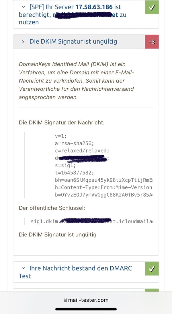 iCloud Email mit DKIM Fehler auf iOS Geräten