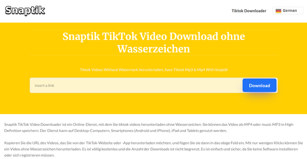 Was sind die Top-Funktionen von SnapTik als TikTok-Video-Downloader?